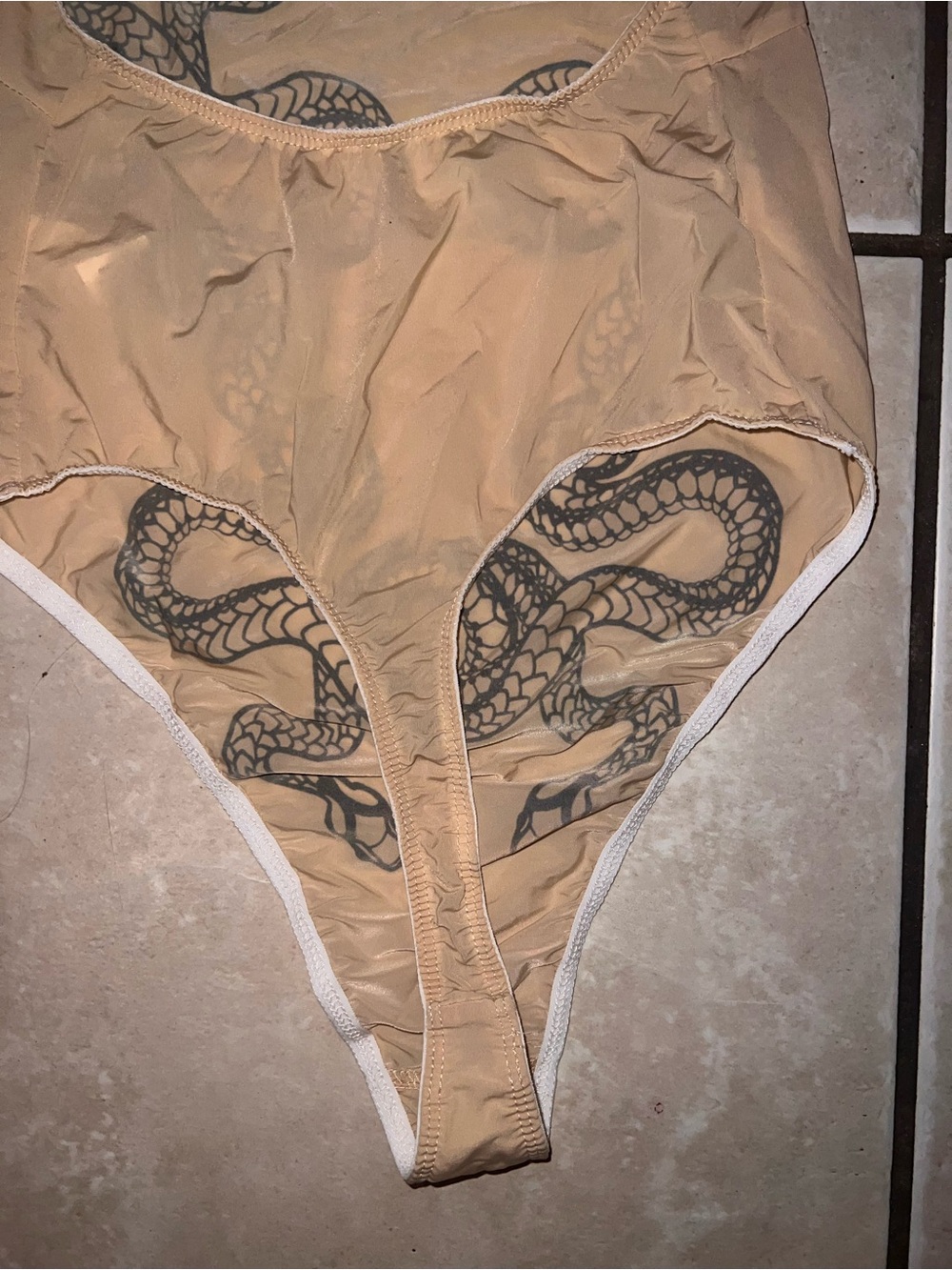 Beige Snake Print Halter Bodysuit - - Picture 4 of 5